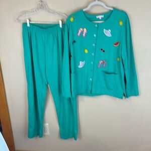 Palm Harbor Button Front Casual Summer Beach Pantsuit Size PXL